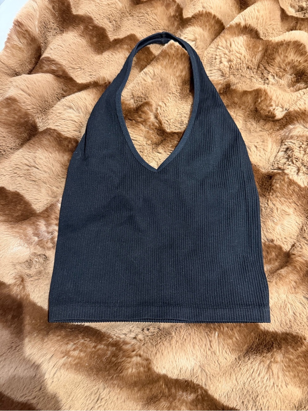 Black Ribbed Halter Crop Top